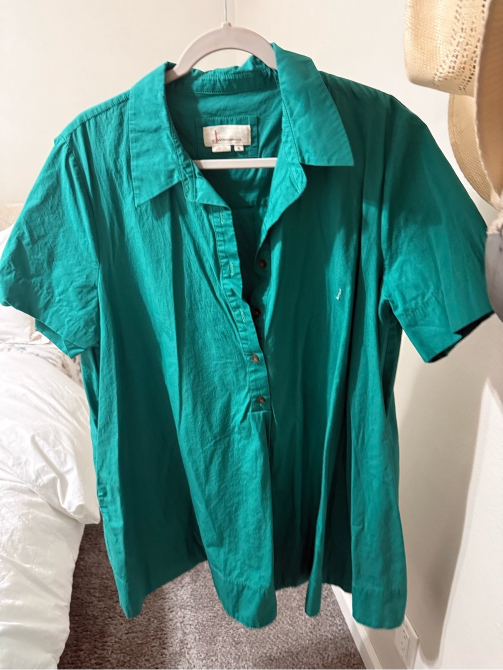 Anthropologie Teal Green Short Sleeve Mini Dress